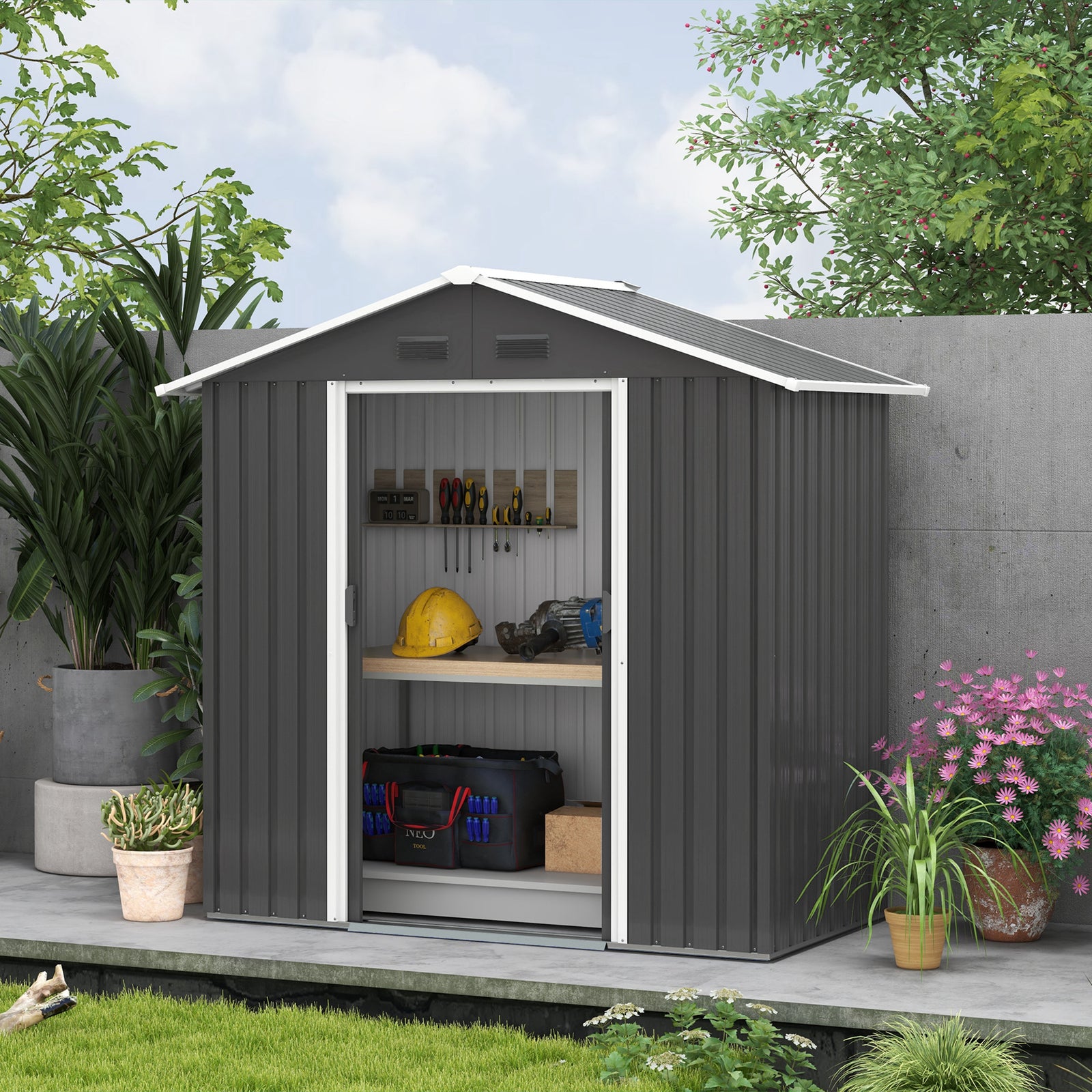 6.5ft X 3.5ft Garden Shed, Metal Shed Garden Outdoor Storage | Dark Gray