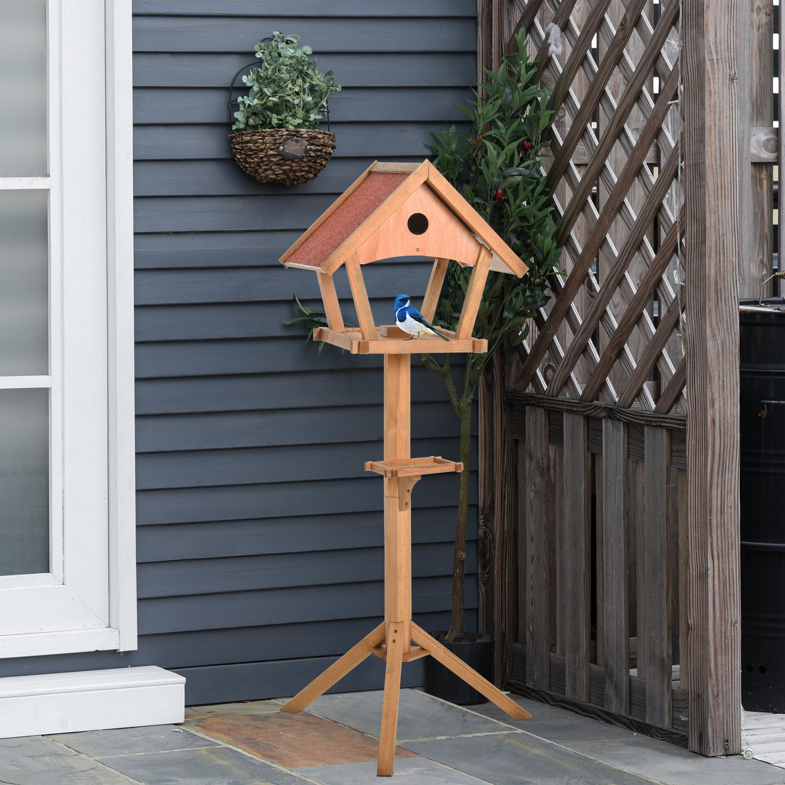 Pawhut Wooden Bird Feeder Stand For Garden Backyard Decorative Pre-cut Natural