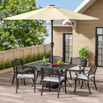 Set Of 7 Retro Garden Bistro Set Cast Aluminium With Cushions | Set of 7 | Black
