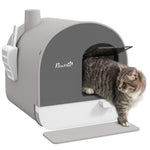 Cat Litter Box W/ Hood, Scoop, Filter, Flap Door | Gray