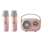 Portable Retro Bluetooth Karaoke Speaker With Two Wireless Microphones | Pink