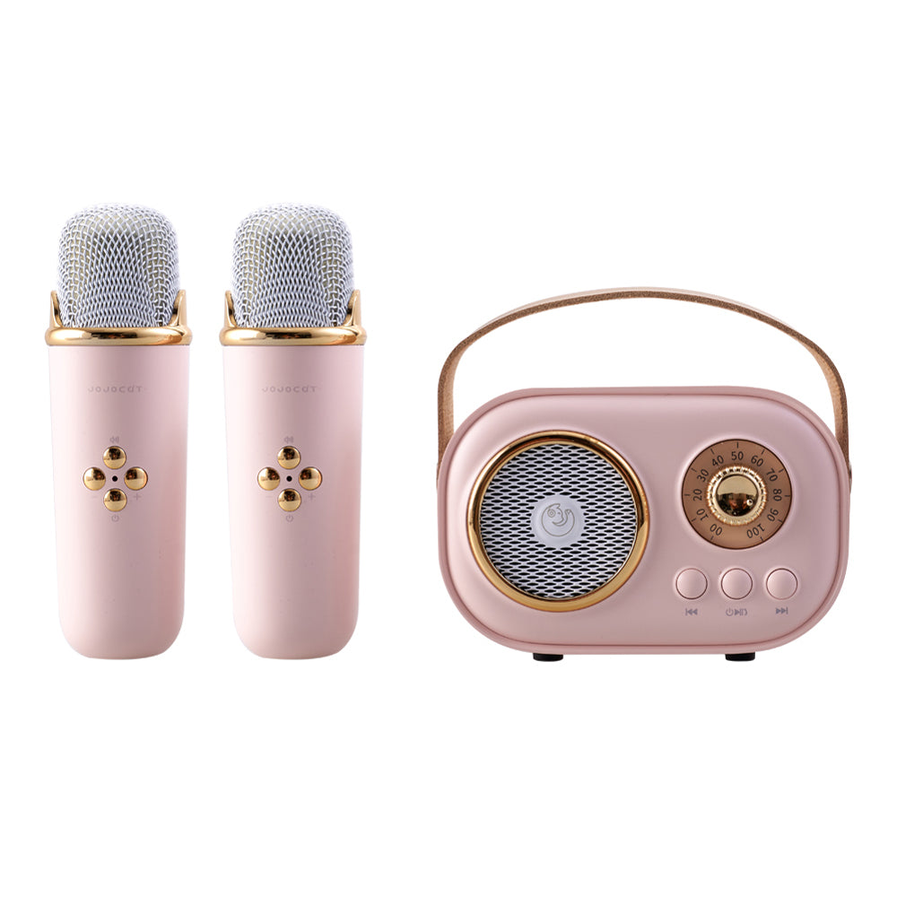 Portable Retro Bluetooth Karaoke Speaker With Two Wireless Microphones | Pink
