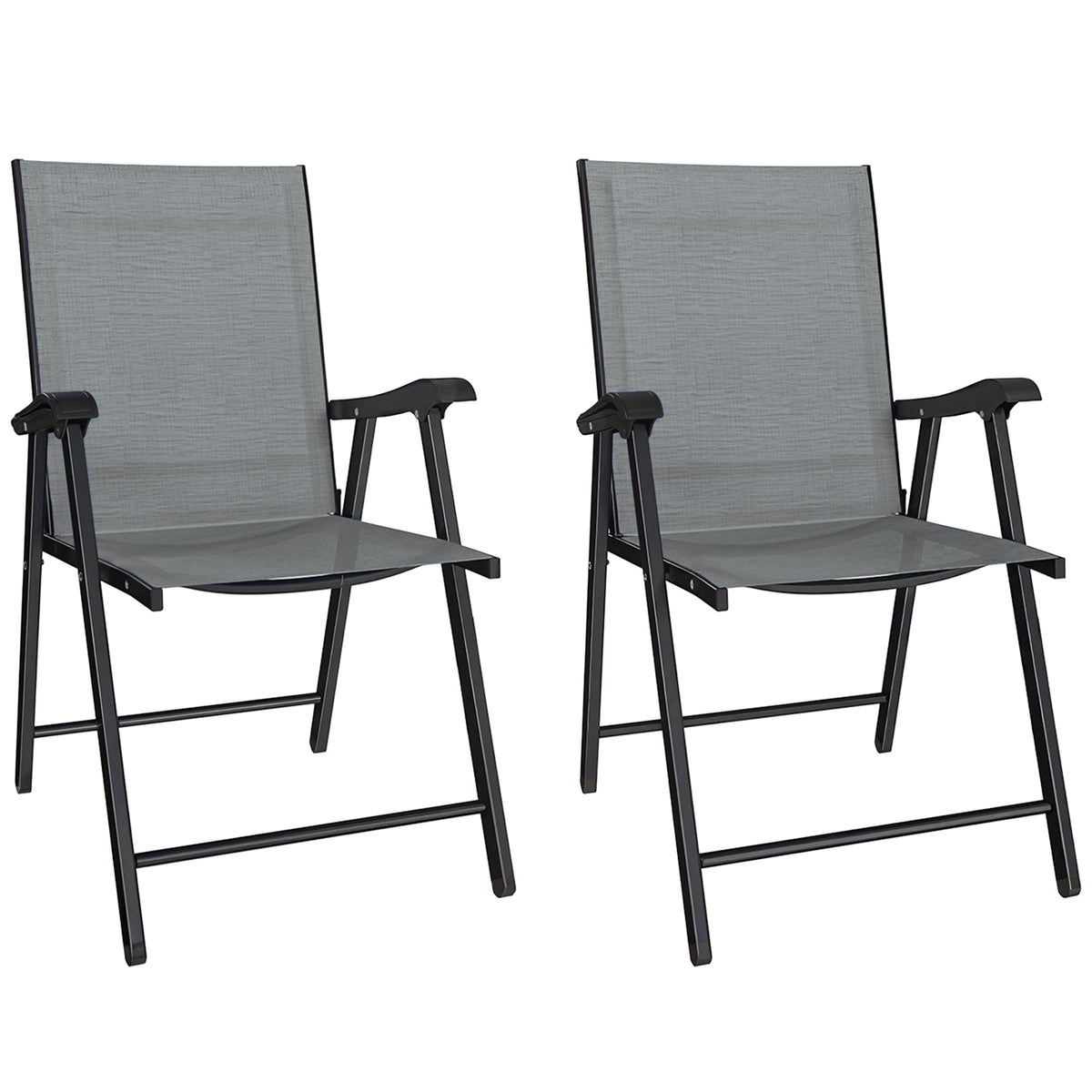 Folding Garden Chairs Set With High Back, Armrests | Set of 2 | Light Grey