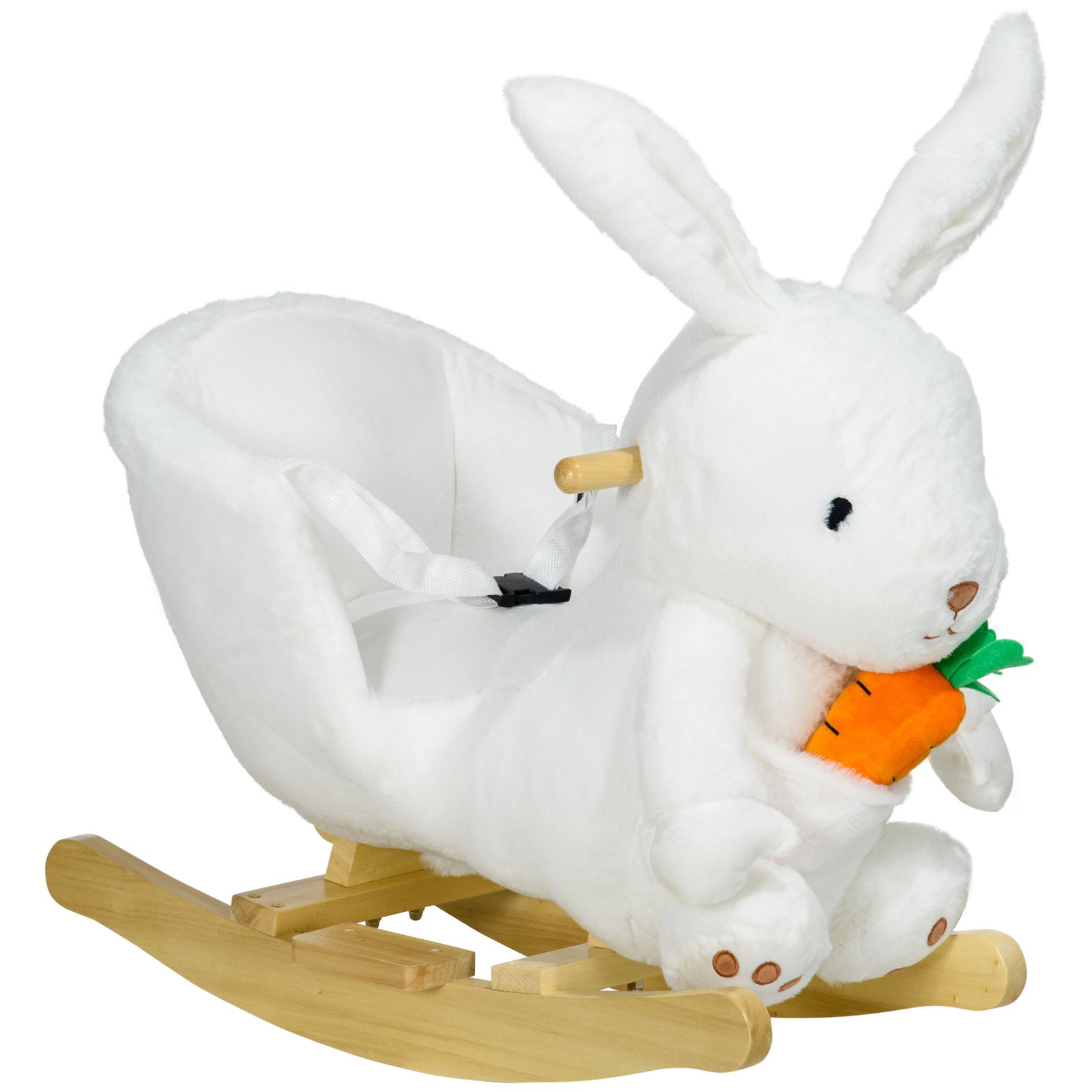 Kids Rabbit-shaped Rocking Horse W/ Realistic Sounds, Safety Belt - White