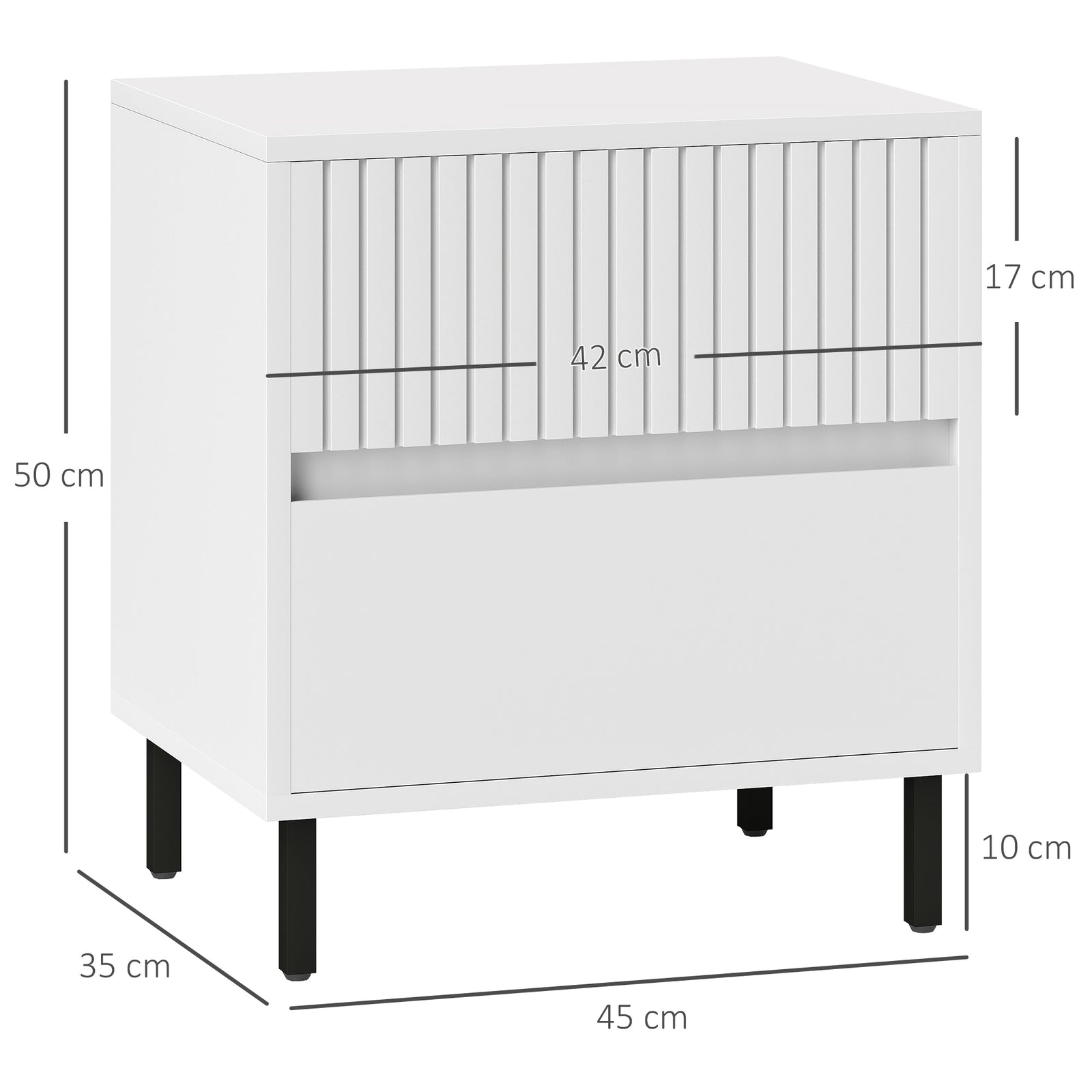 Bedside Table With 2 Drawers And Steel Legs For Bedroom | One Size | White