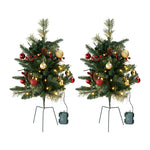 Set Of 2 Mini Led Christmas Trees,artificial Pine With Red Berries & Pinecones, 8 Lighting Modes, Timer Function