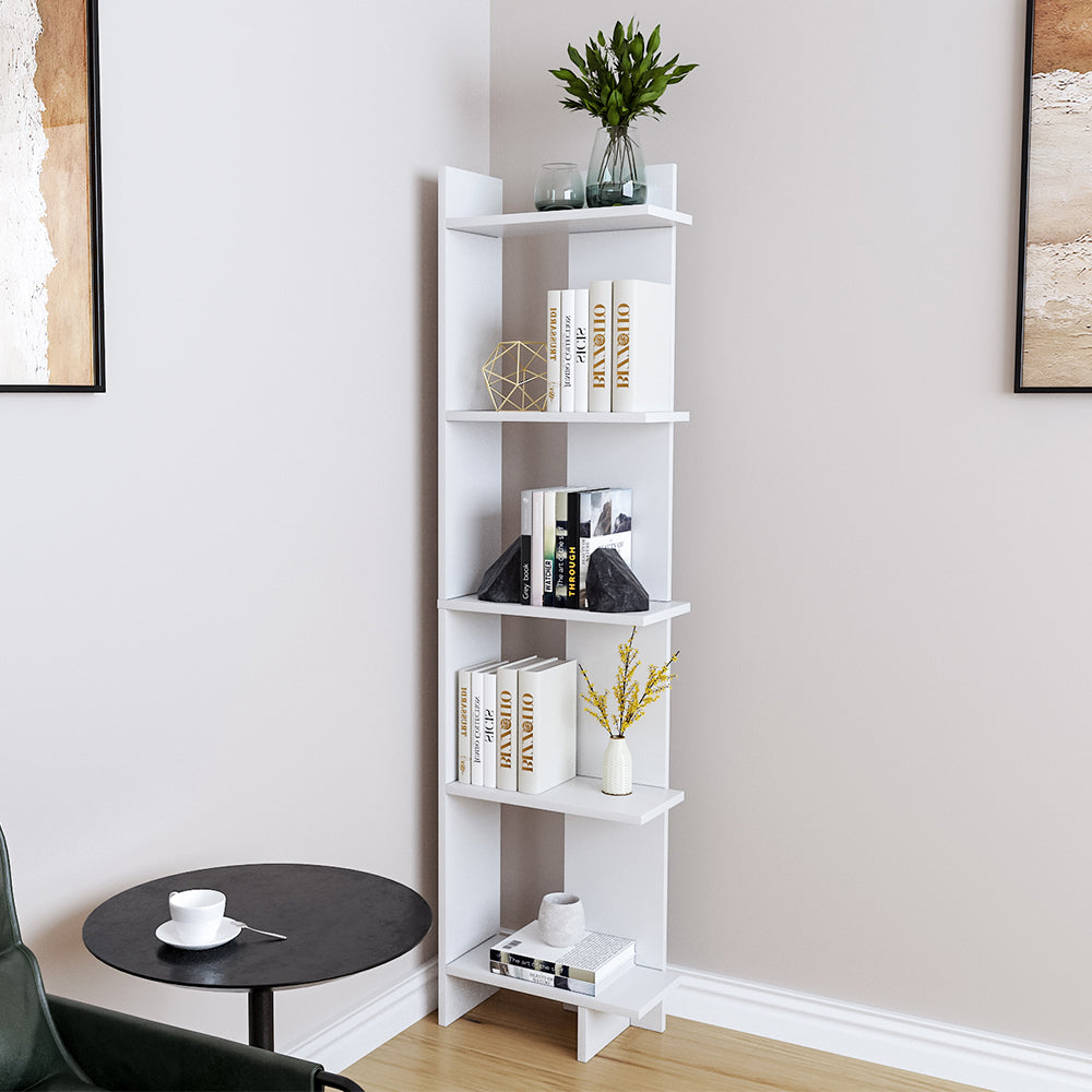 Modern 5-tier Corner Bookshelf Shelf Unit