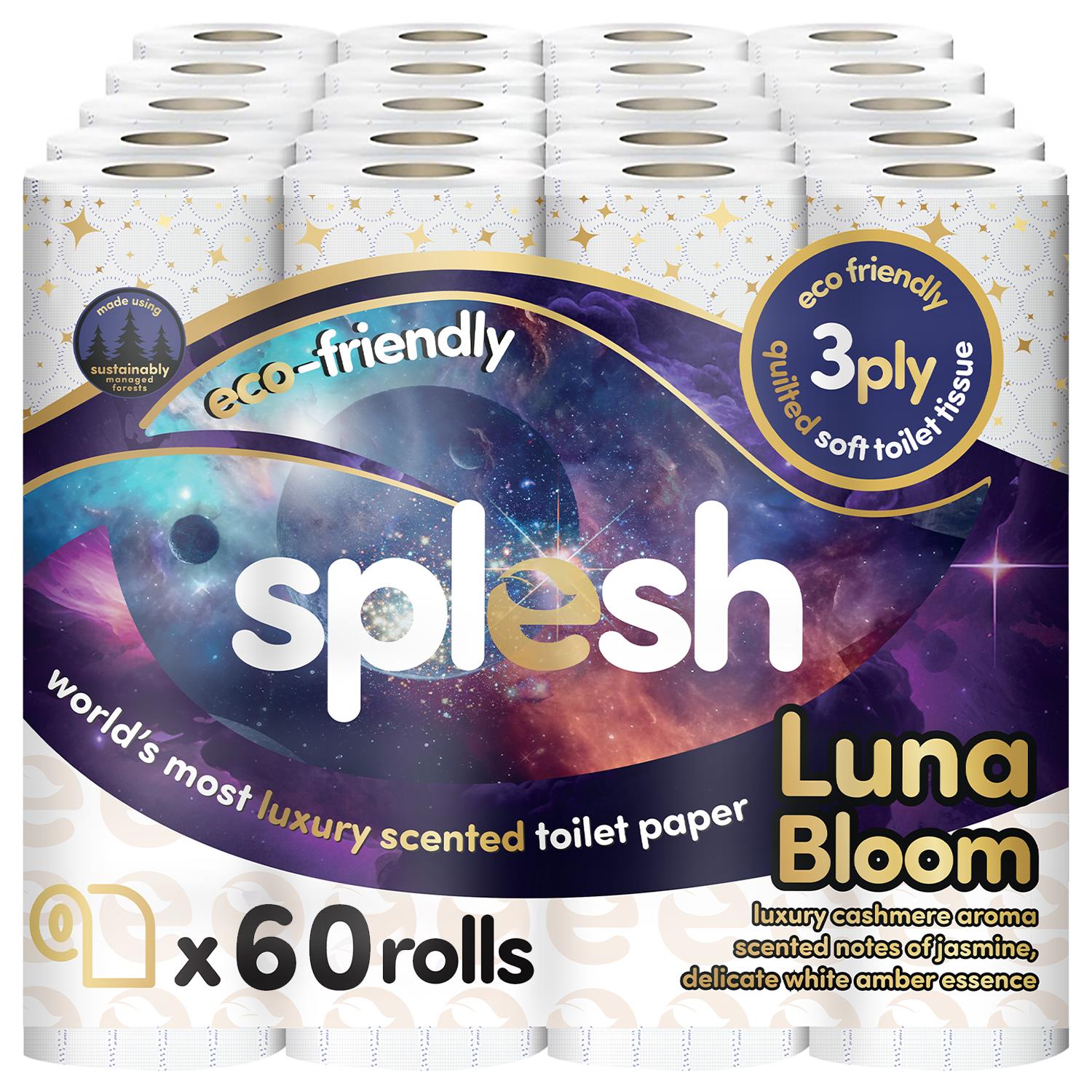Splesh Quilted Luxury 3 Ply Luna Bloom Scented Toilet Tissue Paper, 60 Rolls