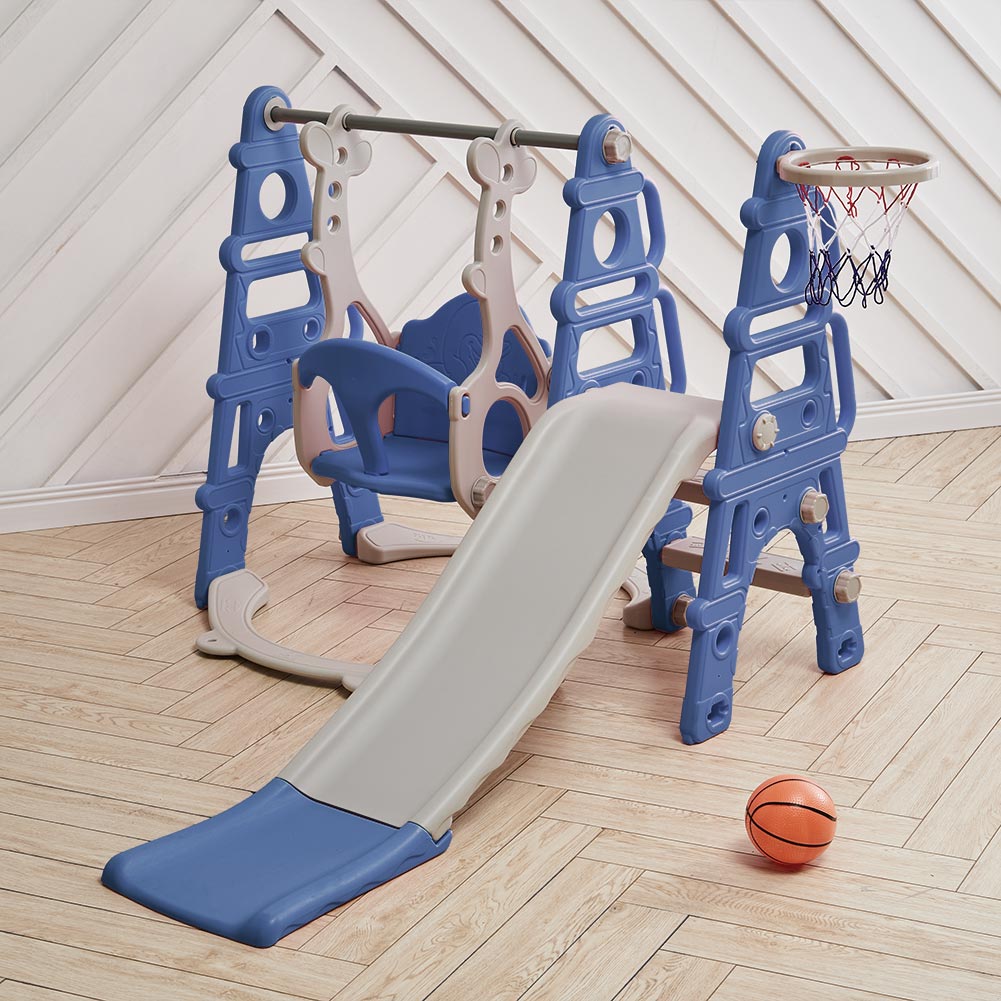3-in-1 Children Toddler Swing And Slide Set With Basketball Hoop