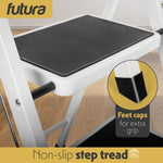 2 Step Ladder, Heavy-duty Steel Folding Home Diy Step Stool With Wide Non-slip Steps & Anti Slip Feet 150kg Capacity | 2 Step | White