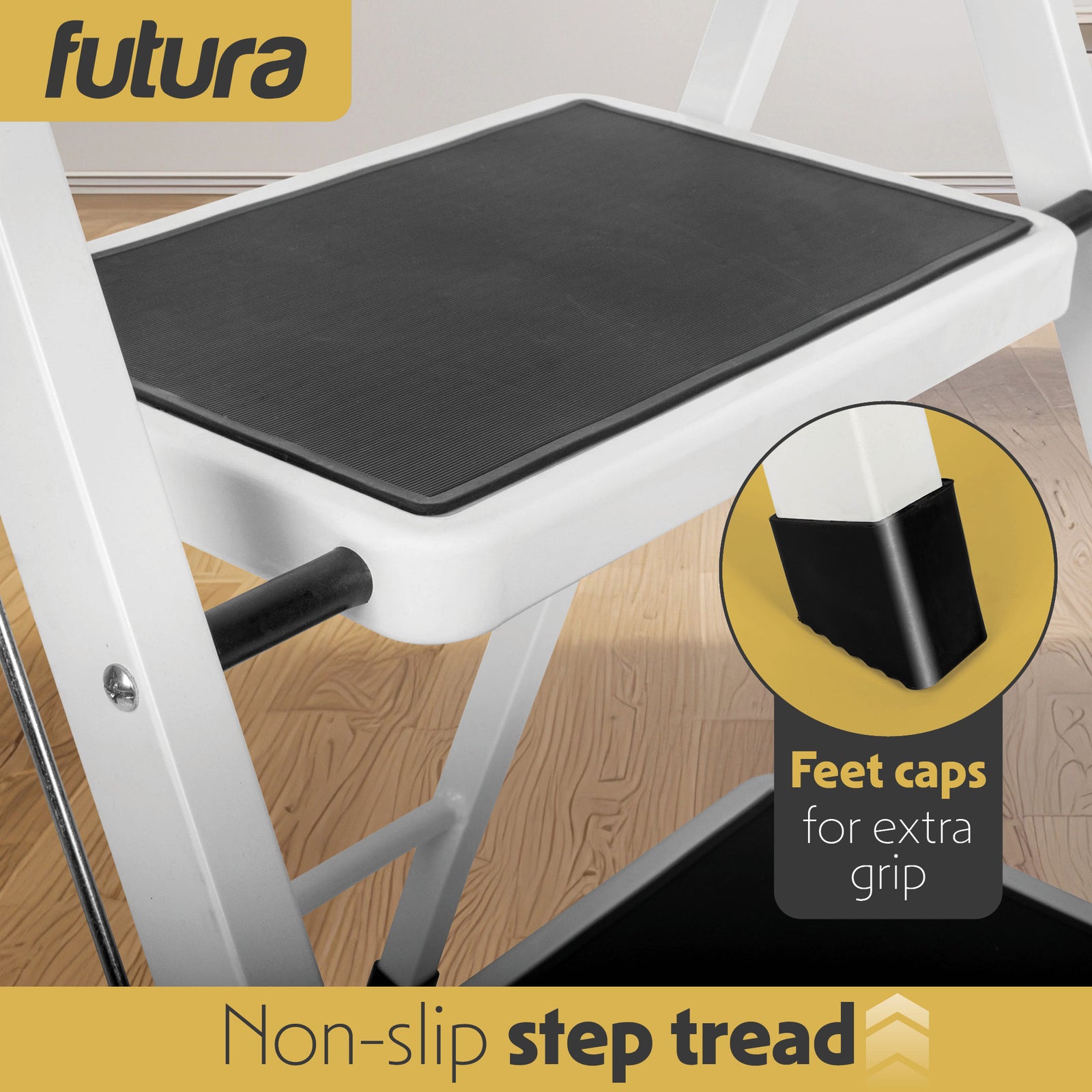 2 Step Ladder, Heavy-duty Steel Folding Home Diy Step Stool With Wide Non-slip Steps & Anti Slip Feet 150kg Capacity | 2 Step | White