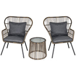 3 Pcs Webbed Pe Rattan Outdoor Patio Set W/ Cushions | Gray