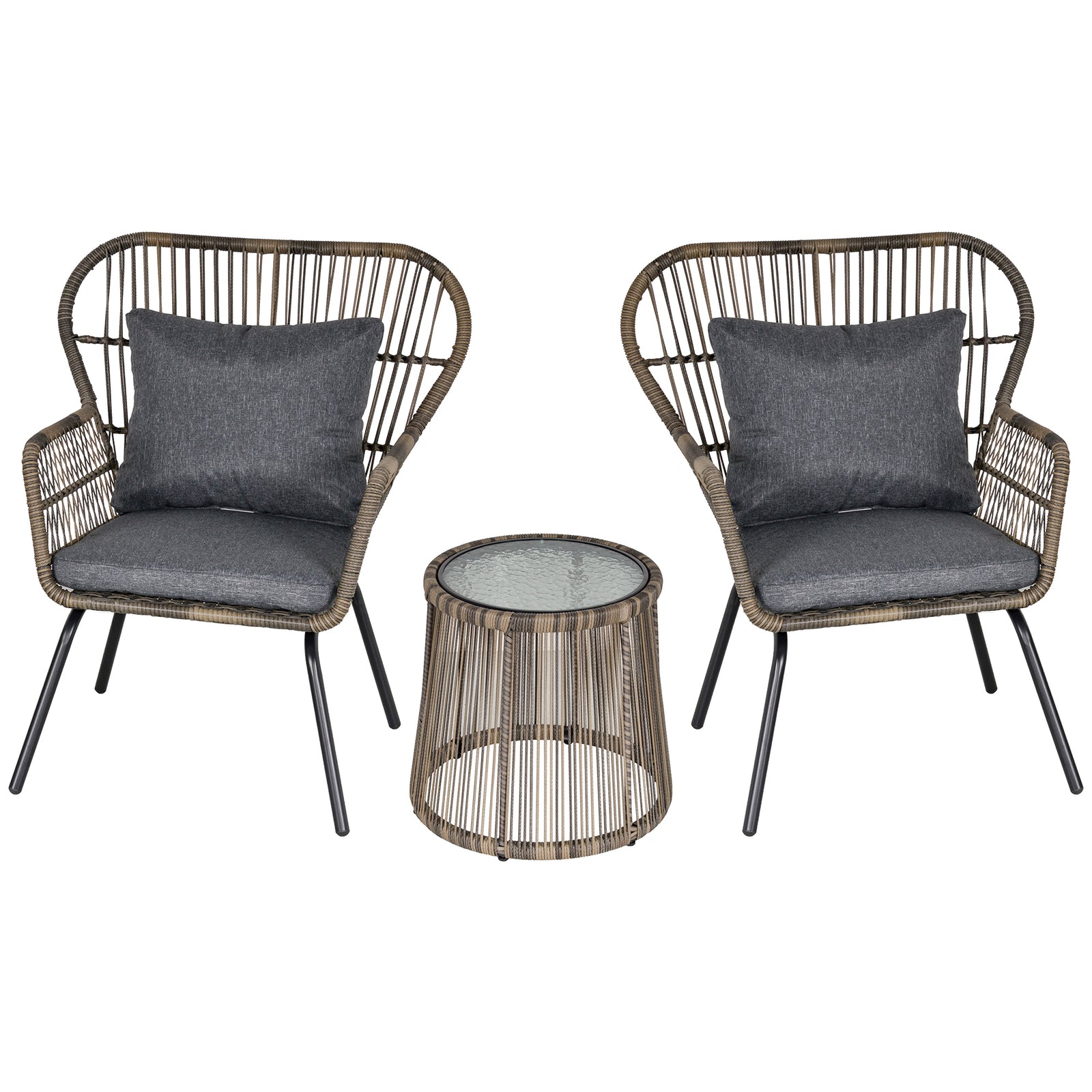 3 Pcs Webbed Pe Rattan Outdoor Patio Set W/ Cushions | Gray