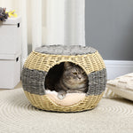 Wicker Cat House, Rattan Raised Cat Bed W/ Soft Cushion, Φ40 X 30cm