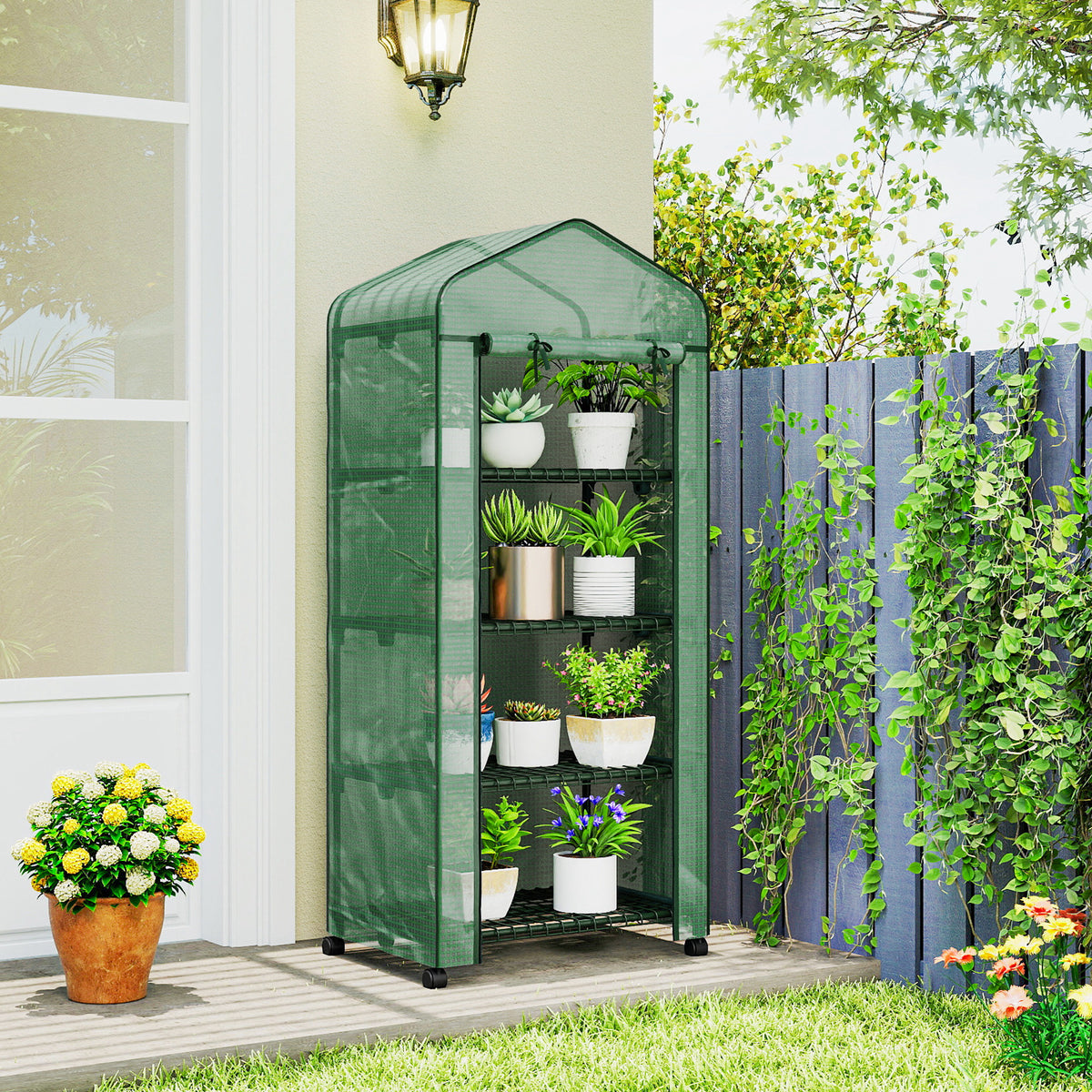 Outsunny Mini Greenhouse 4-tier Portable Plant House Shed Pe Cover, Green
