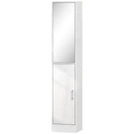 kleankin Tall Bathroom Cabinet With Mirror, High Gloss White