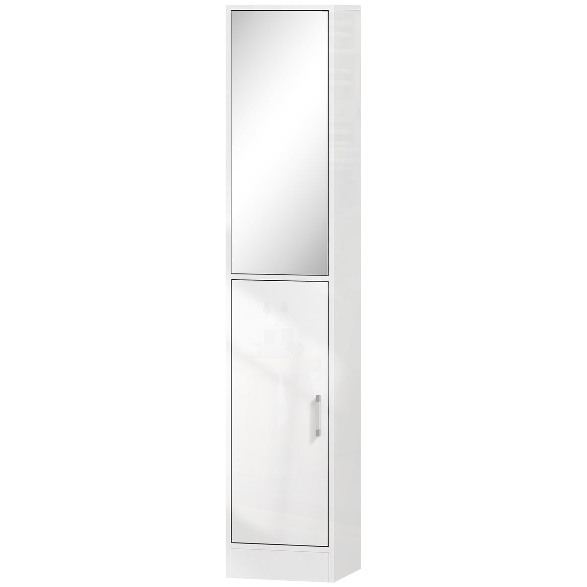 kleankin Tall Bathroom Cabinet With Mirror, High Gloss White