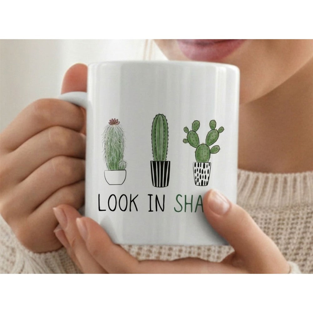 Dyzi Look In Sharp Cactus Quote Ceramic Coffee Mug White