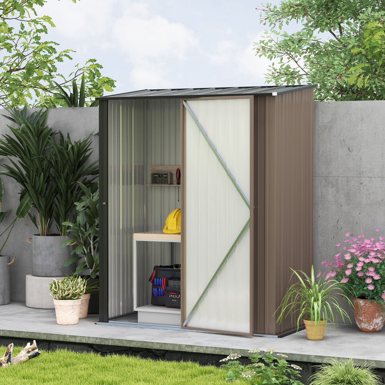 Outdoor Storage Shed Steel Garden Shed With Lockable Door | Brown