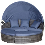5 Pcs Cushioned Outdoor Rattan Round Sofa Bed Table Set | Dark Gray
