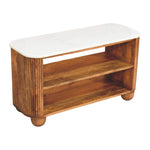Beaumont Marble Shoe Bench, 2 Open Shelves, White and Brown