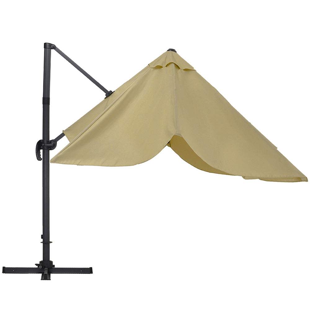 Large Square Patio Parasol With Durable Polyester Canopy, Pa Waterproof Coating, Adjustable Height, 360° Foot Pedal Rotation With Cross Base & Round Base | One Size | Taupe
