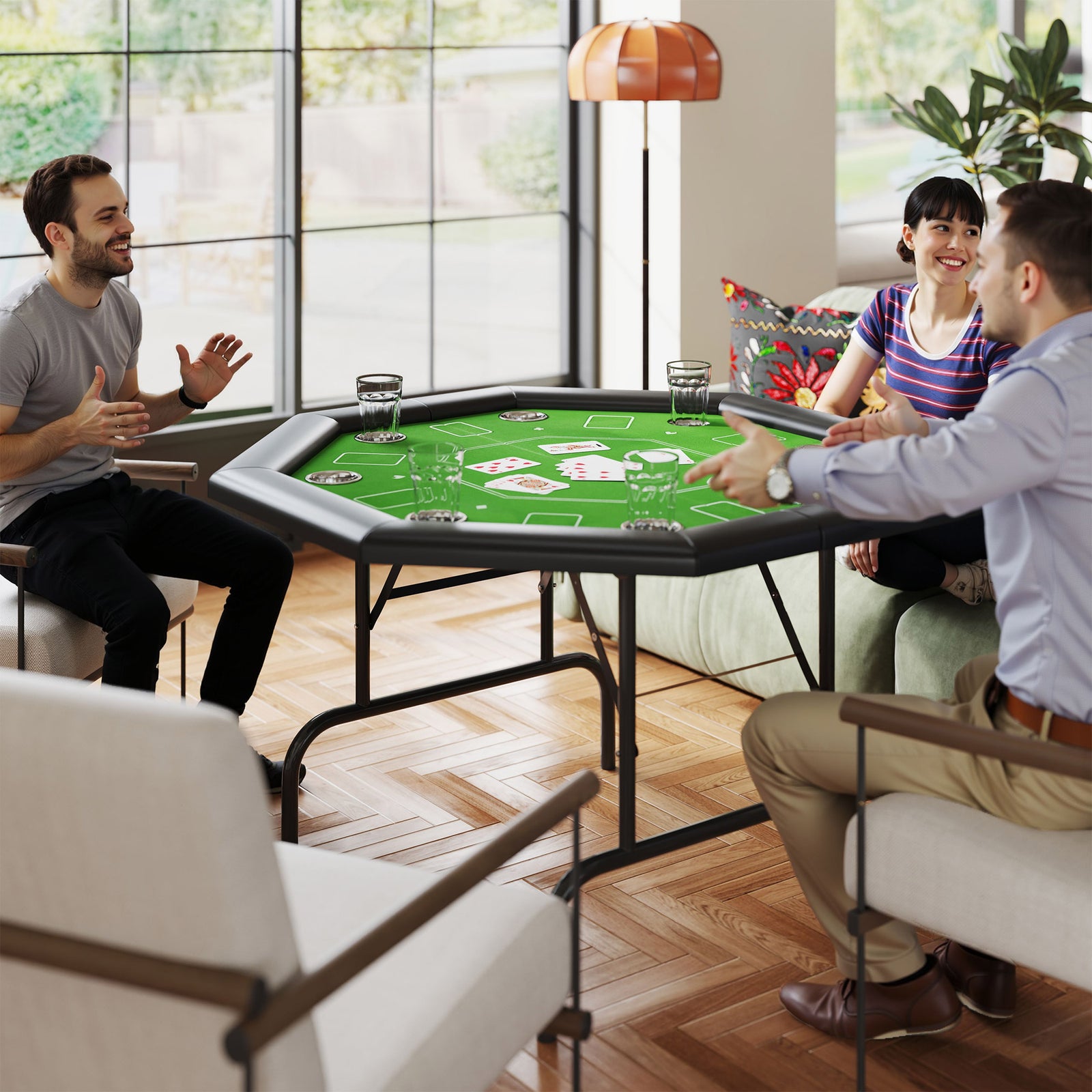 8 Player Foldable Poker Table W/ Cup Holders