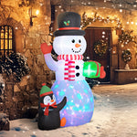 8ft Inflatable Snowman Holding Gift Box With Penguin Led
