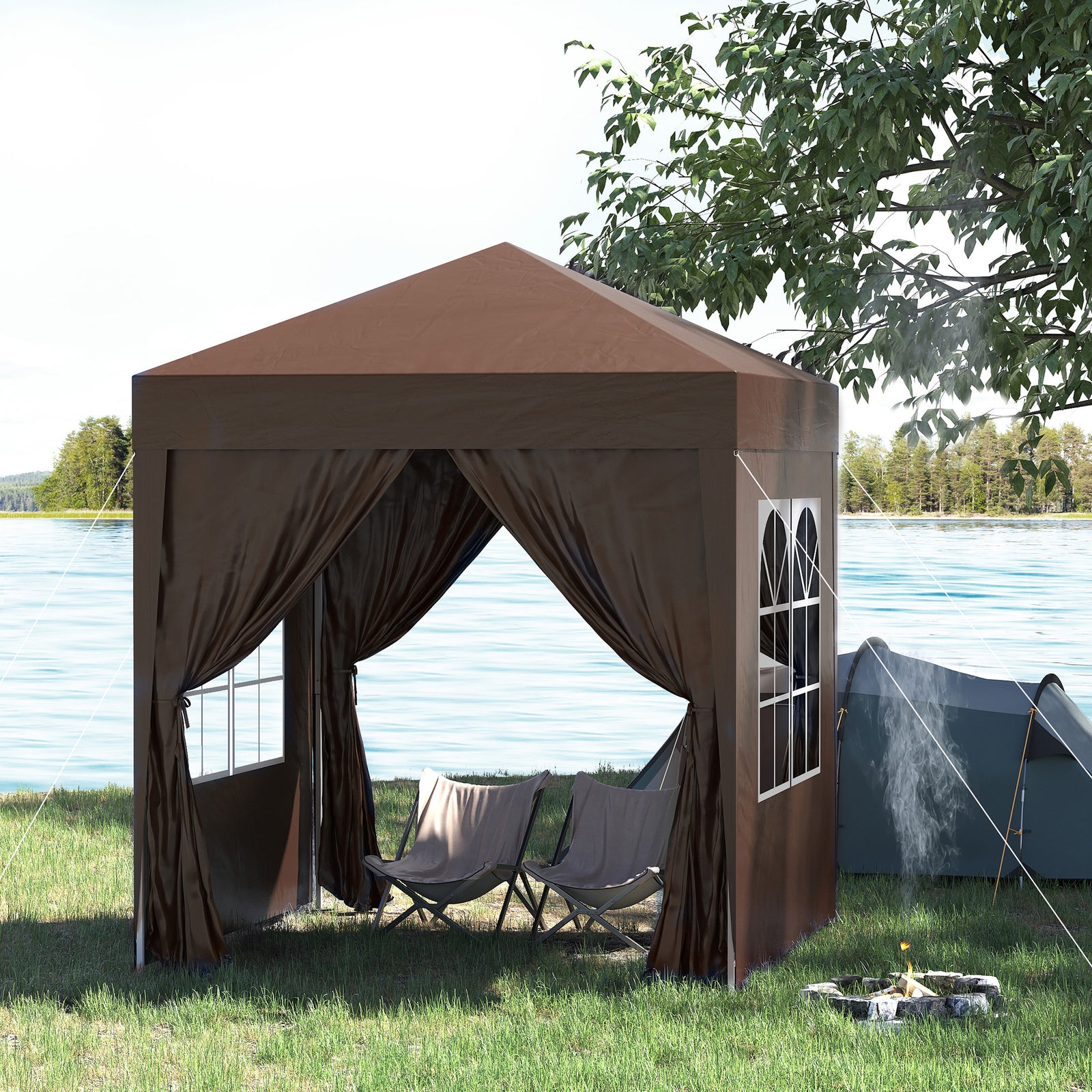 2mx2m Pop Up Gazebo Party Tent Canopy Marquee W/ Storage Bag | Coffee