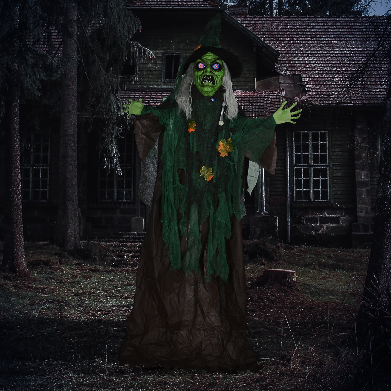 6ft Outdoor Halloween Witch Prop Decoration With Light Up Eyes And Heart
