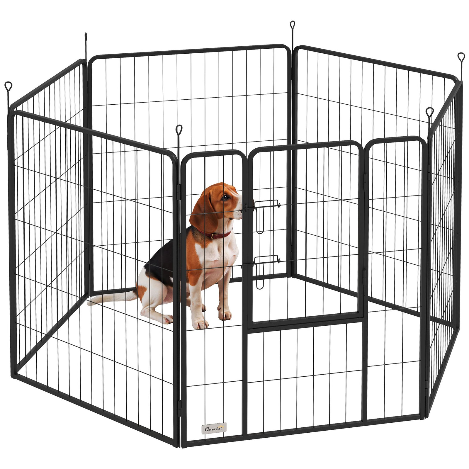 Dog Playpen, 6 Panels Puppy Pen Dog Playpen With Door | 100cm | Black