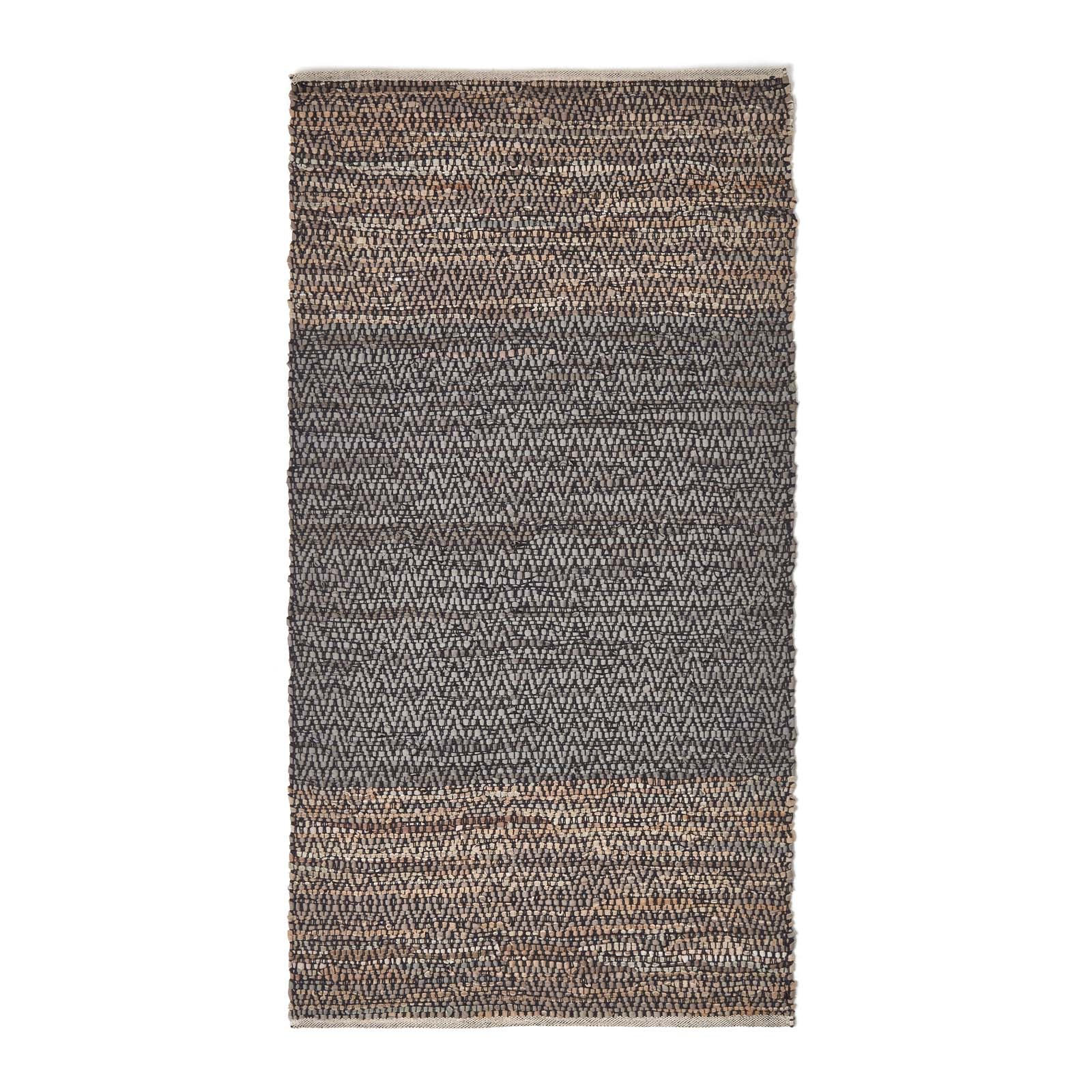 Recycled Leather Handwoven Herringbone Rug | 200cm | Grey
