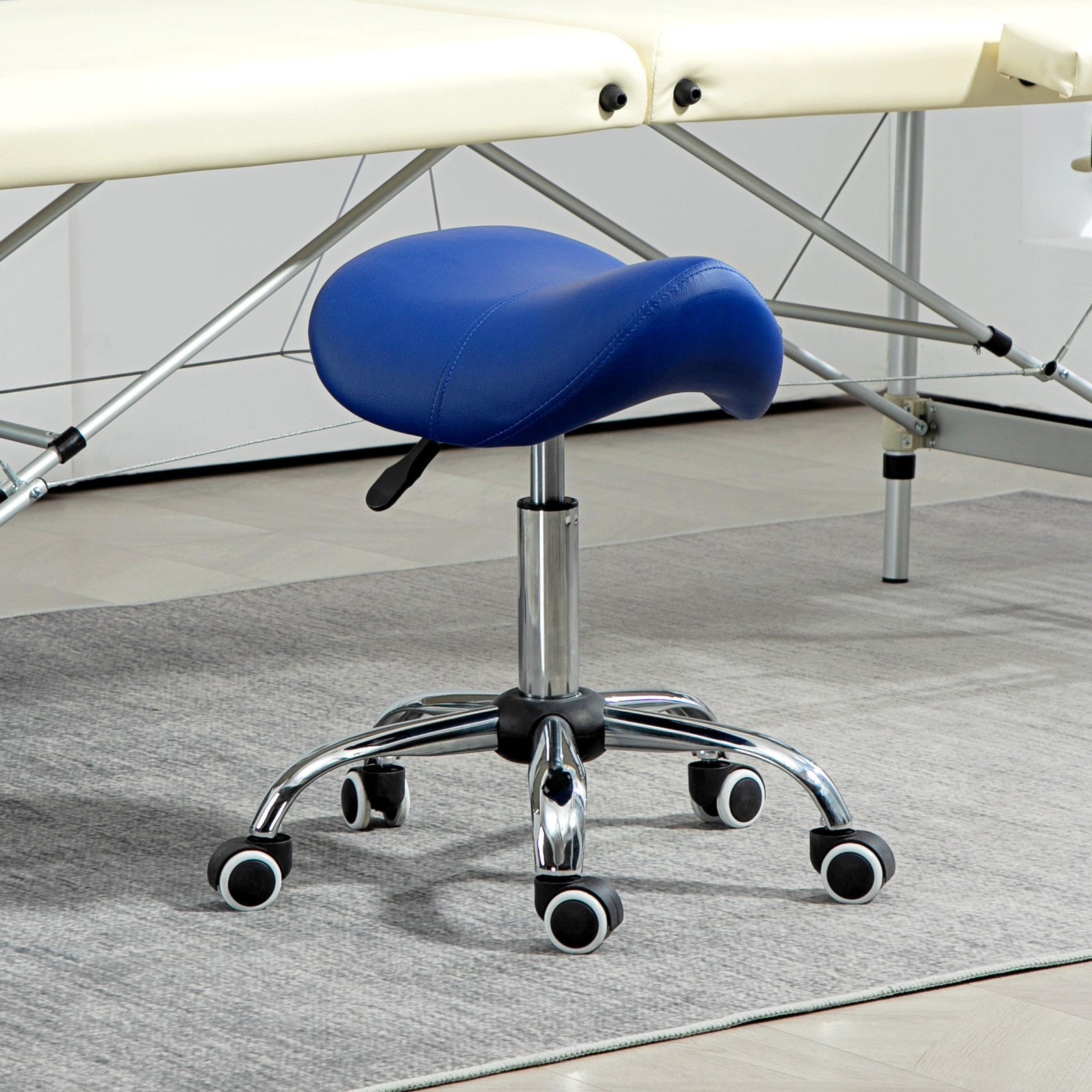 Pu Leather Saddle Stool W/ Moulded Padded Seat Adjustable | One Size | Blue