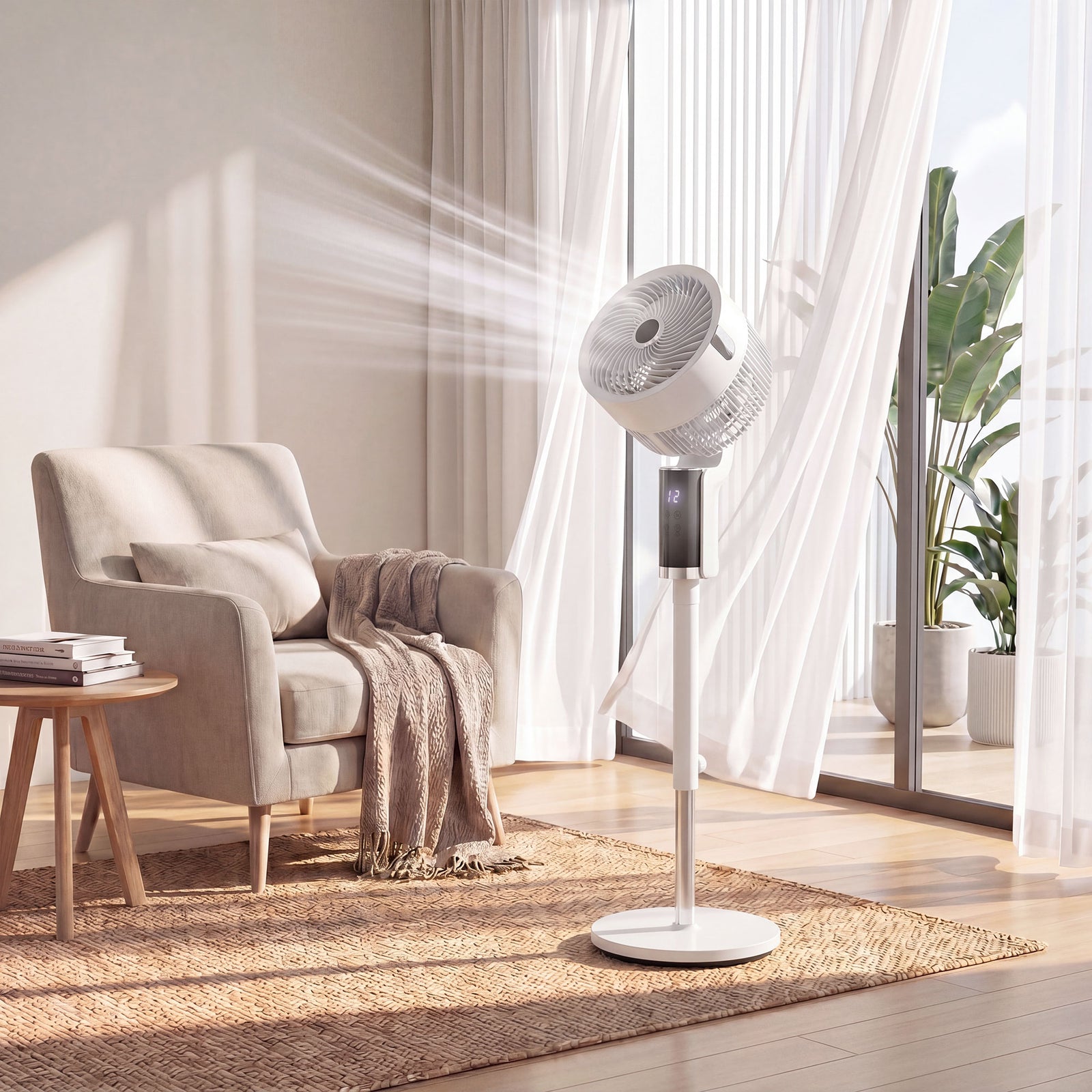 HOMCOM 20 Db Standing Fan With Oscillating, 8 Speeds, Led Light, White