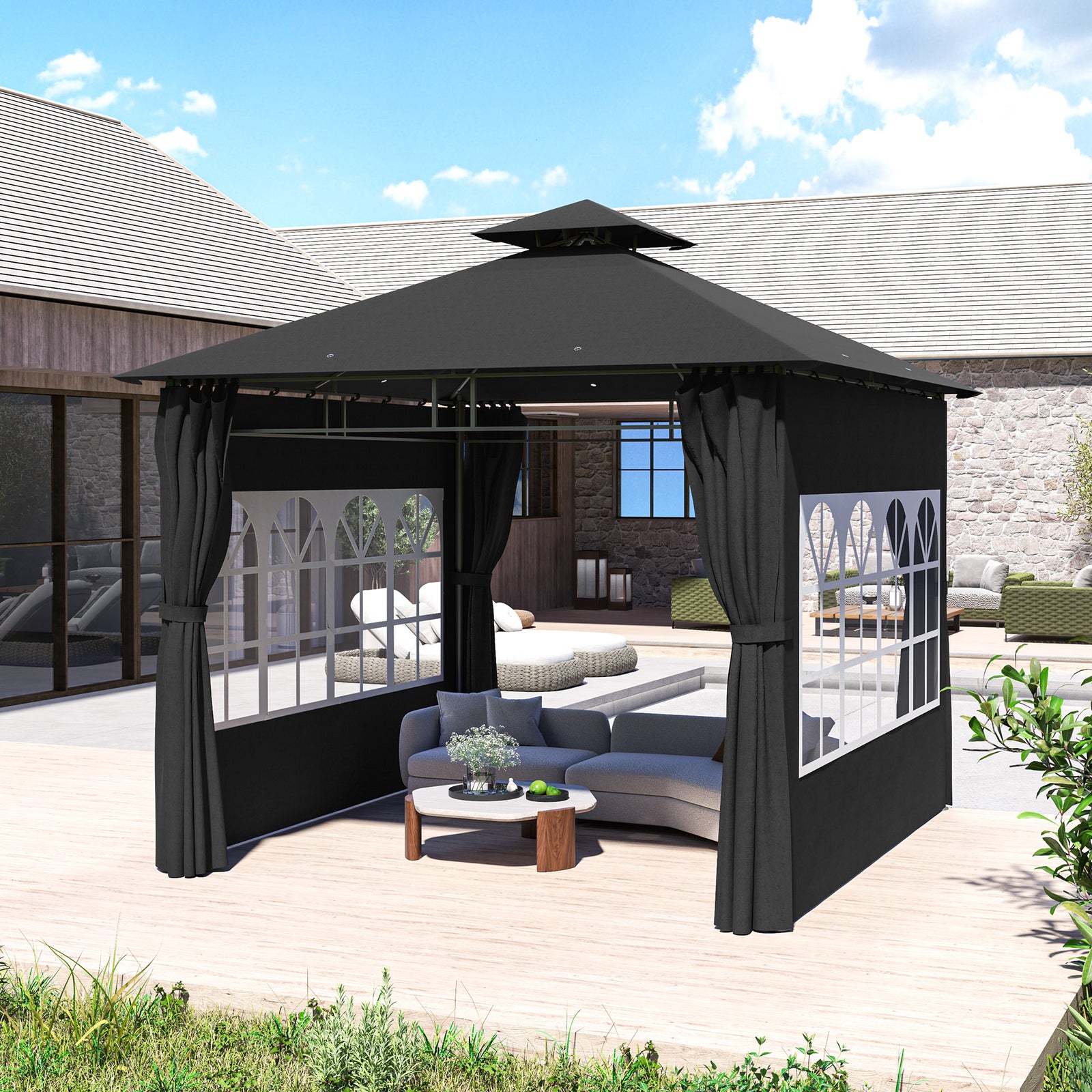 3 X 3 M Garden Gazebo, Outdoor Canopy Shelter | Black
