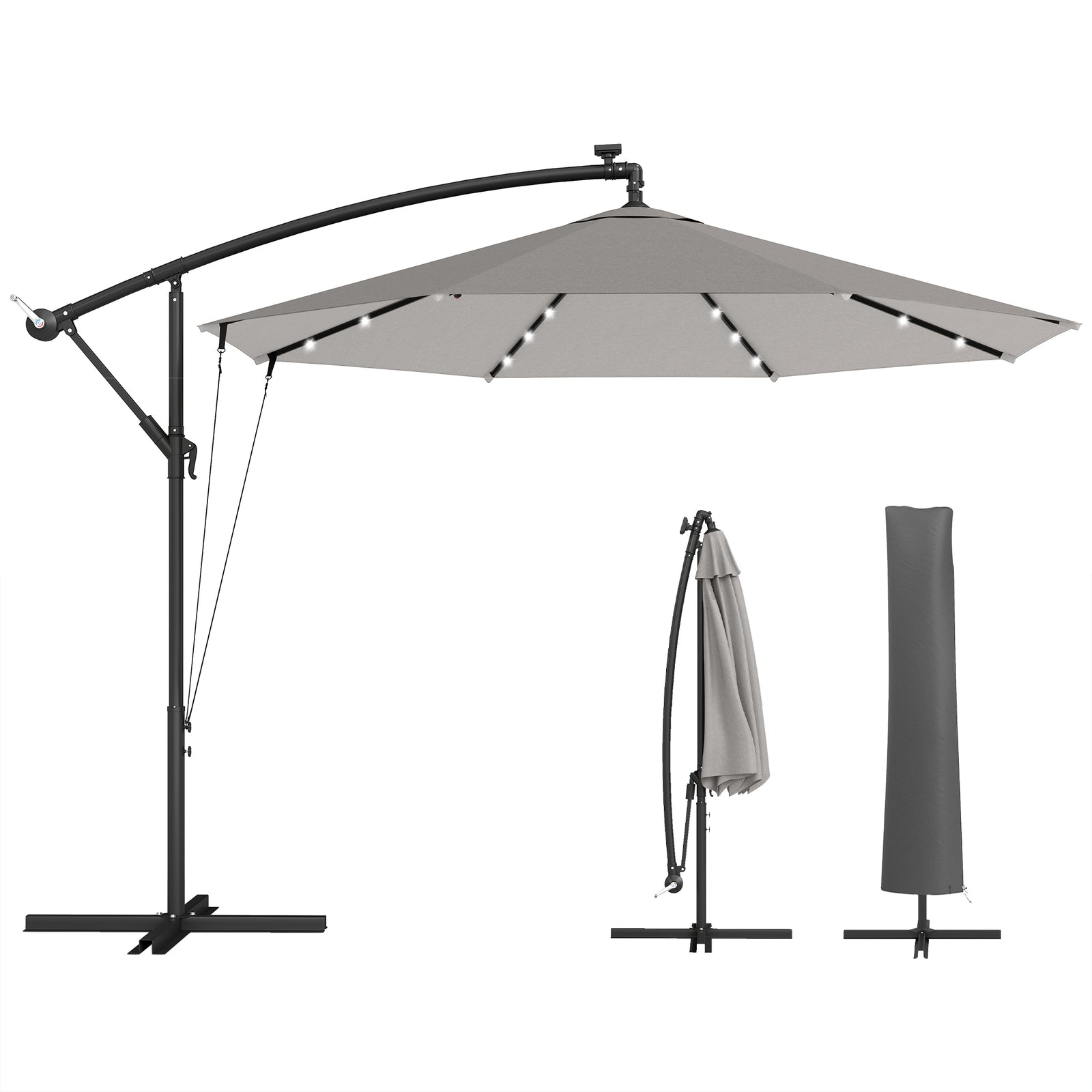 3 M Cantilever Parasol Solar Led Lights | Light Grey