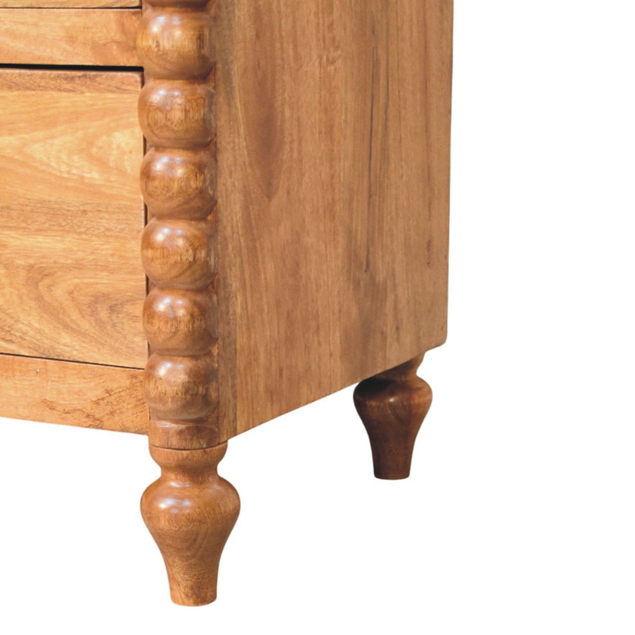 Spindle 3-drawer Chest – Solid Wood, Light Brown Finish