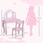 Kids Dressing Table Set Make Up W/ Stool, Drawer, For Playroom | Pink