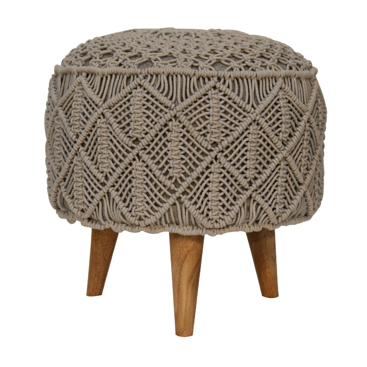 Solid Mango Wood Crotchet Grey Footstool