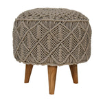 Solid Mango Wood Crotchet Grey Footstool