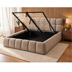 The Maya Upholstered Soft Plush Ottoman Bed Frame | Double | Beige