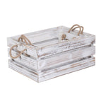 Distressed White Rope Handled Wooden Crate | Set-of-3 | White