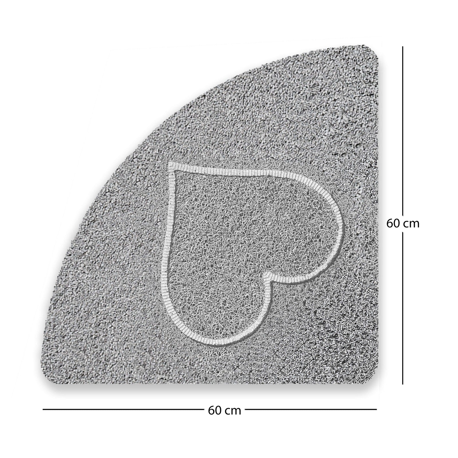 Spaghetti Anti Slip Quadrant Shower/bath Mat - Heart Embossed | 60cm x 60cm | Grey
