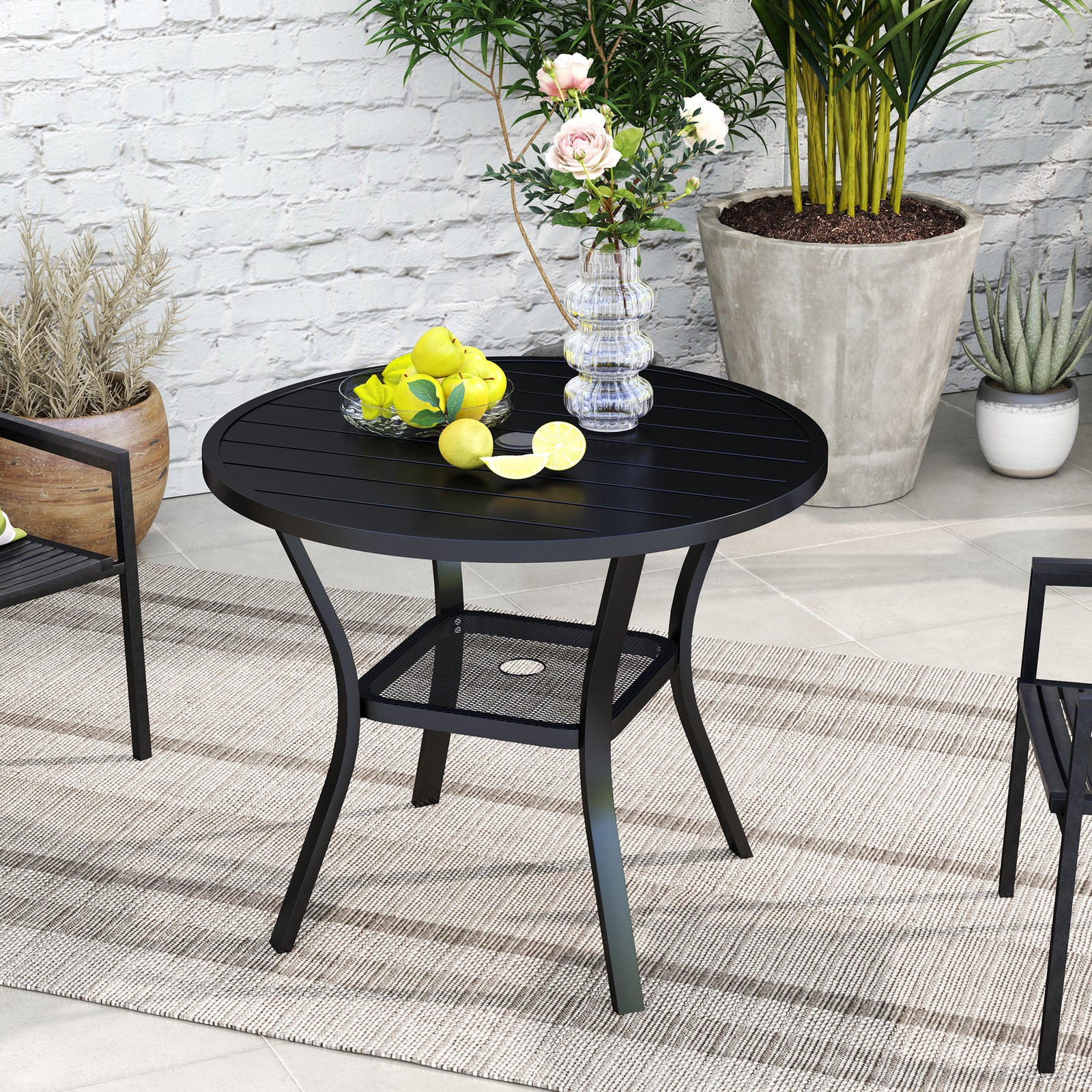 90 Cm Garden Dining Table, Round Garden Table W/parasol Hole