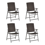 Rattan Chair Foldable Garden Furniture W/ Armrest Steel | Set of 4 | Brown