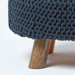 HOMESCAPES Black Large Round Cotton Knitted Footstool On Legs
