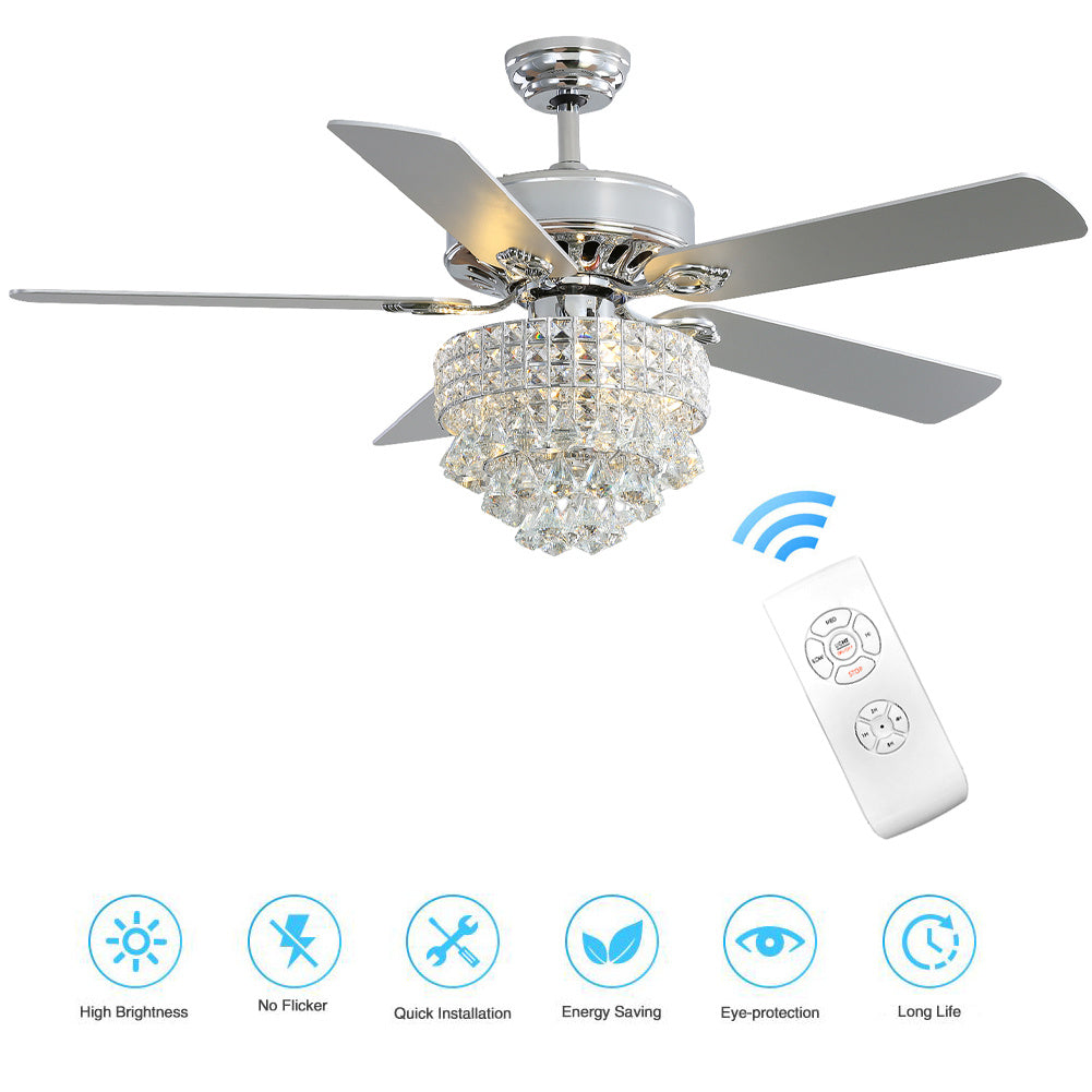 52 Inch Modern Ceiling Fan With Adjustable Led Light & Remote Quiet 5 Blade Fan Fixture