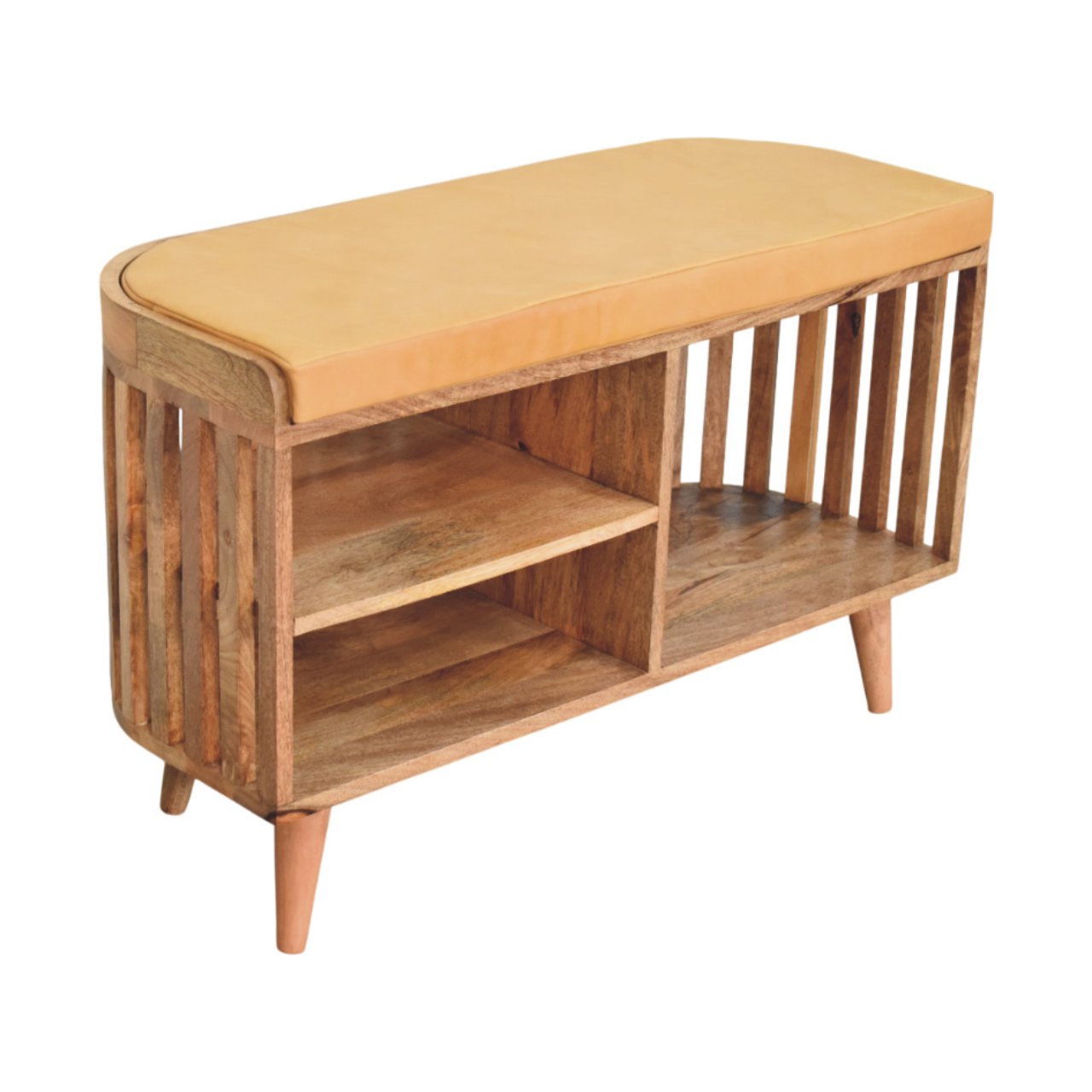 Solid Wood Slatted Oak-ish Bench With 3 Slots