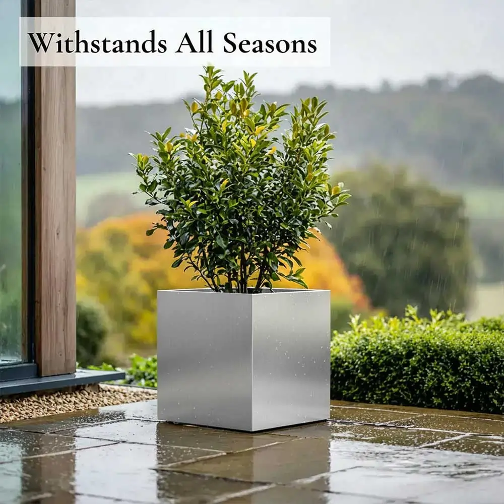 Zinc Galvanised Square Planter | 40cm x 40cm x 40cm | Silver