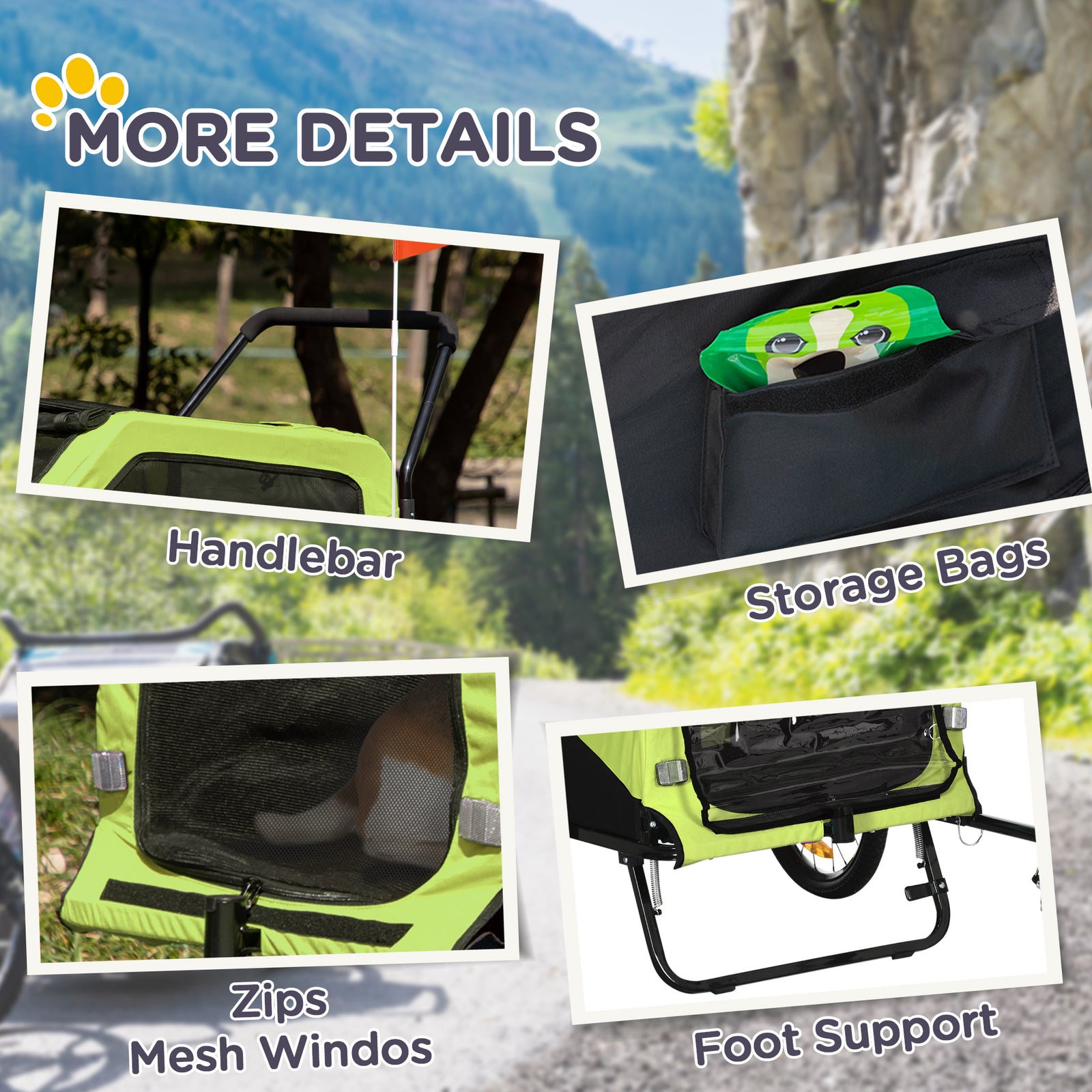 Pawhut 2 In 1 Dog Bike Trailer Pet Stroller For Large Dogs With Hitch | Green